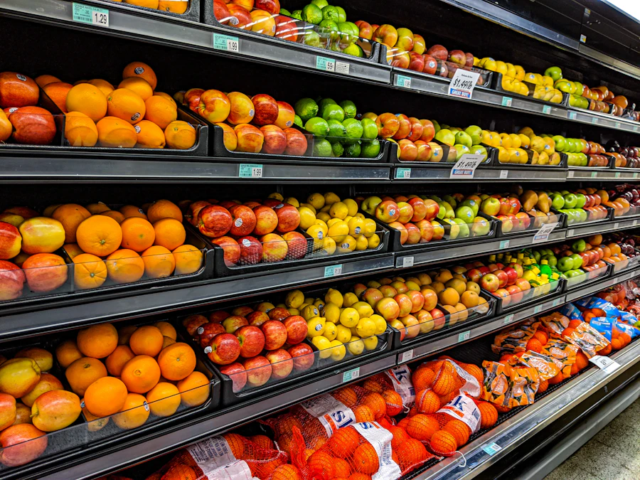 Fresh fruit on the shelves